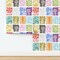 Colorful Floral Botanical Block Print Tiles Mcm Stamped Flowers Custom Removable Wallpaper by Spoonflower Peel & Stick Wallpaper 2FT Wide